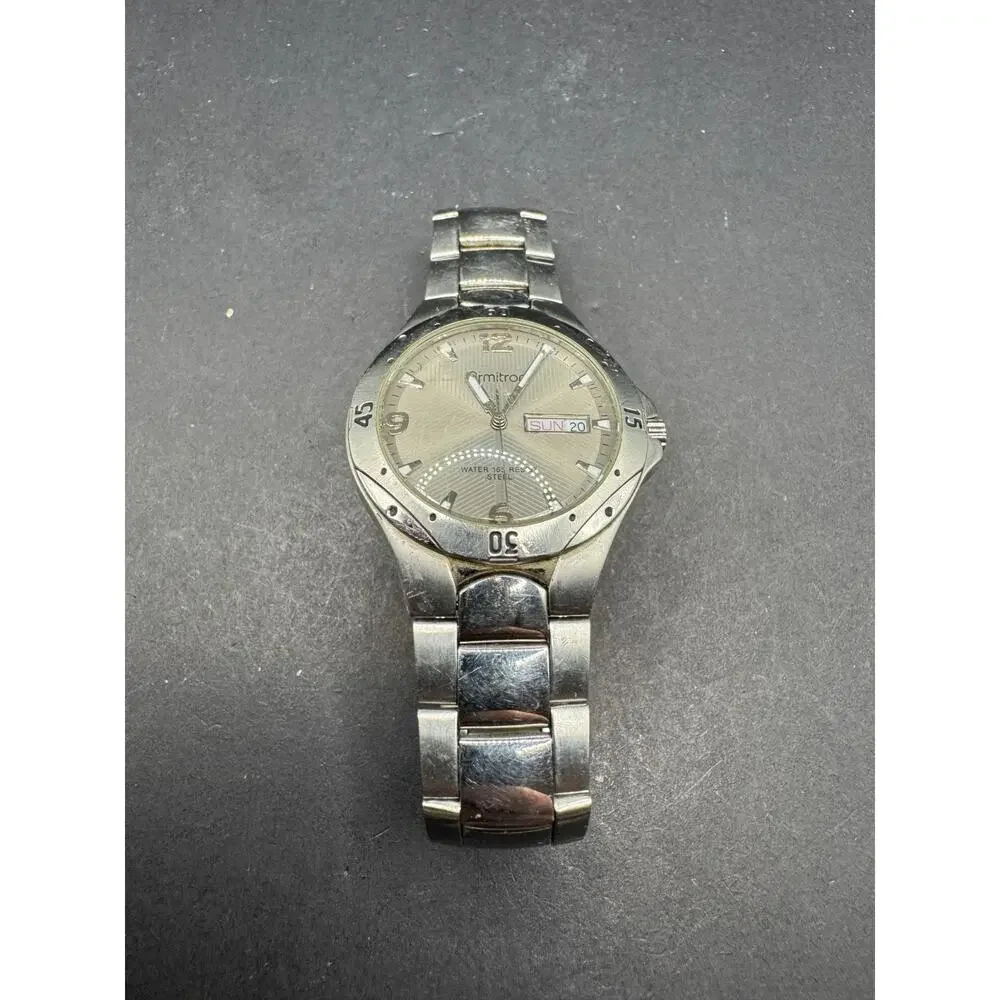 Armitron Day-Date Round Watch Stainless Steel 20/4157 Water Resistant 165ft
